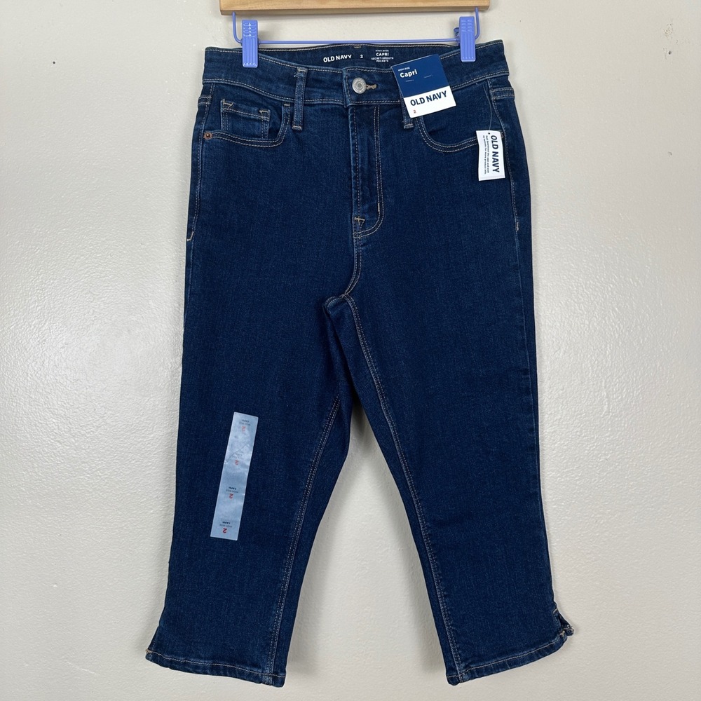 Old Navy Women's 2 Rockstar Capri Jeans Dark Wash High Rise Secret-Smooth NEW‎